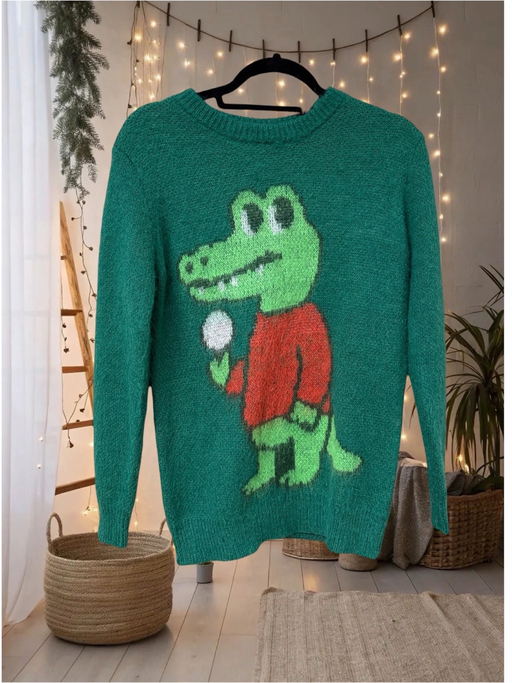 Oxknit Emerald Green crocodile Crewneck Sweater small NWT